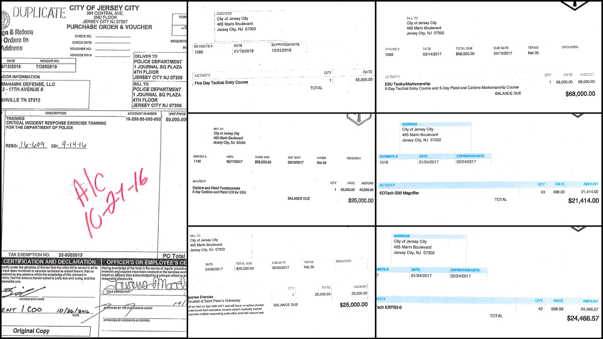 Tomahawk Strategic Solutions Jersey City Police Invoices