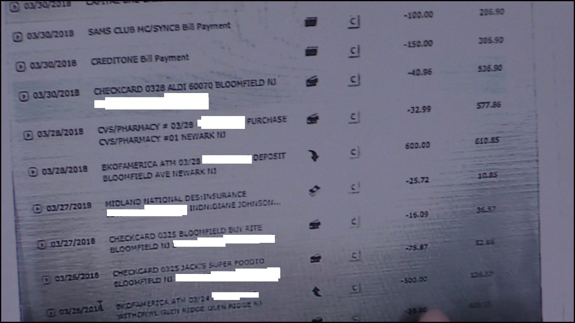 Diane Johnson's Bank Statement